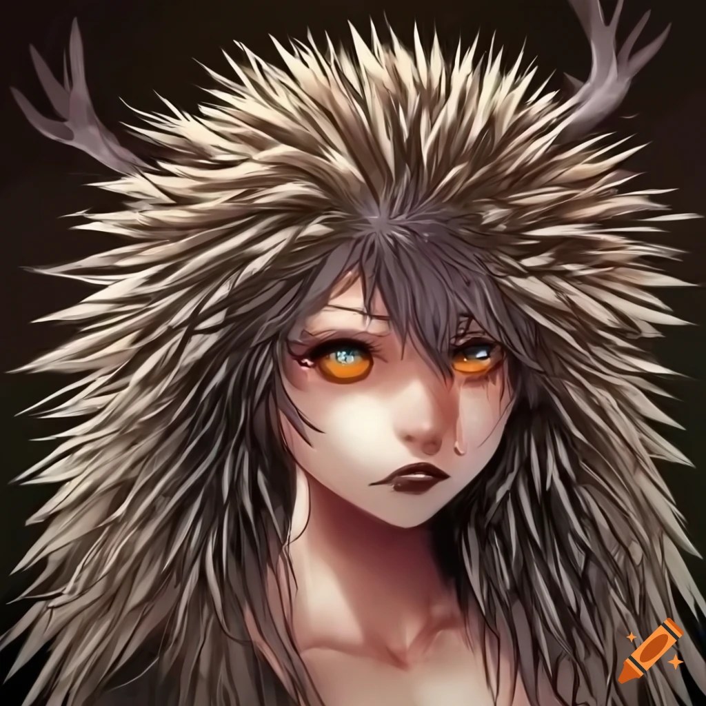 Porcupine woman, porcupine hedgehog, beautiful woman who is part