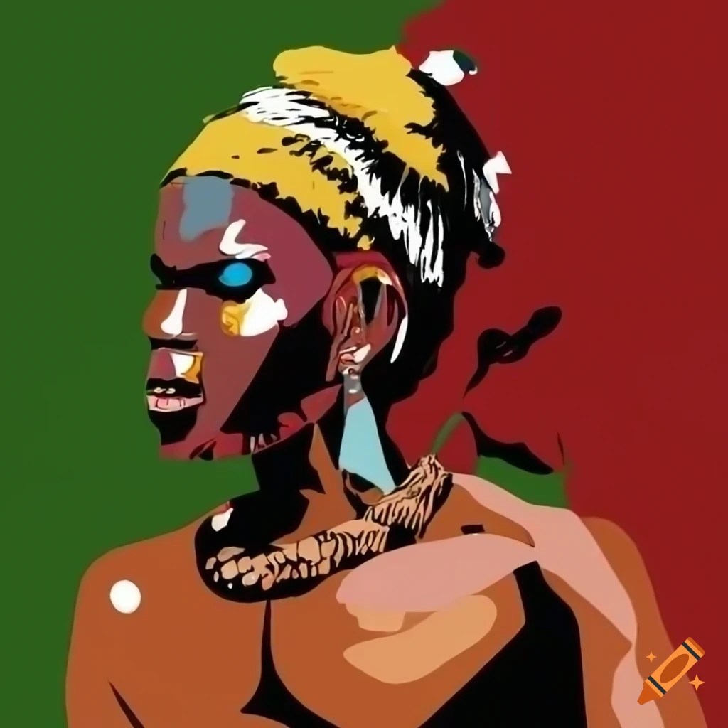 An african warrior with traditional war paint, in abstract traditional