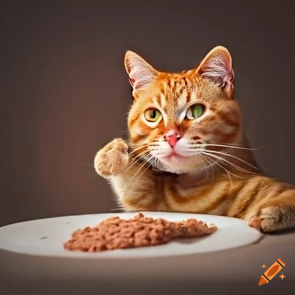 Ginger cat stealing food from the table on Craiyon