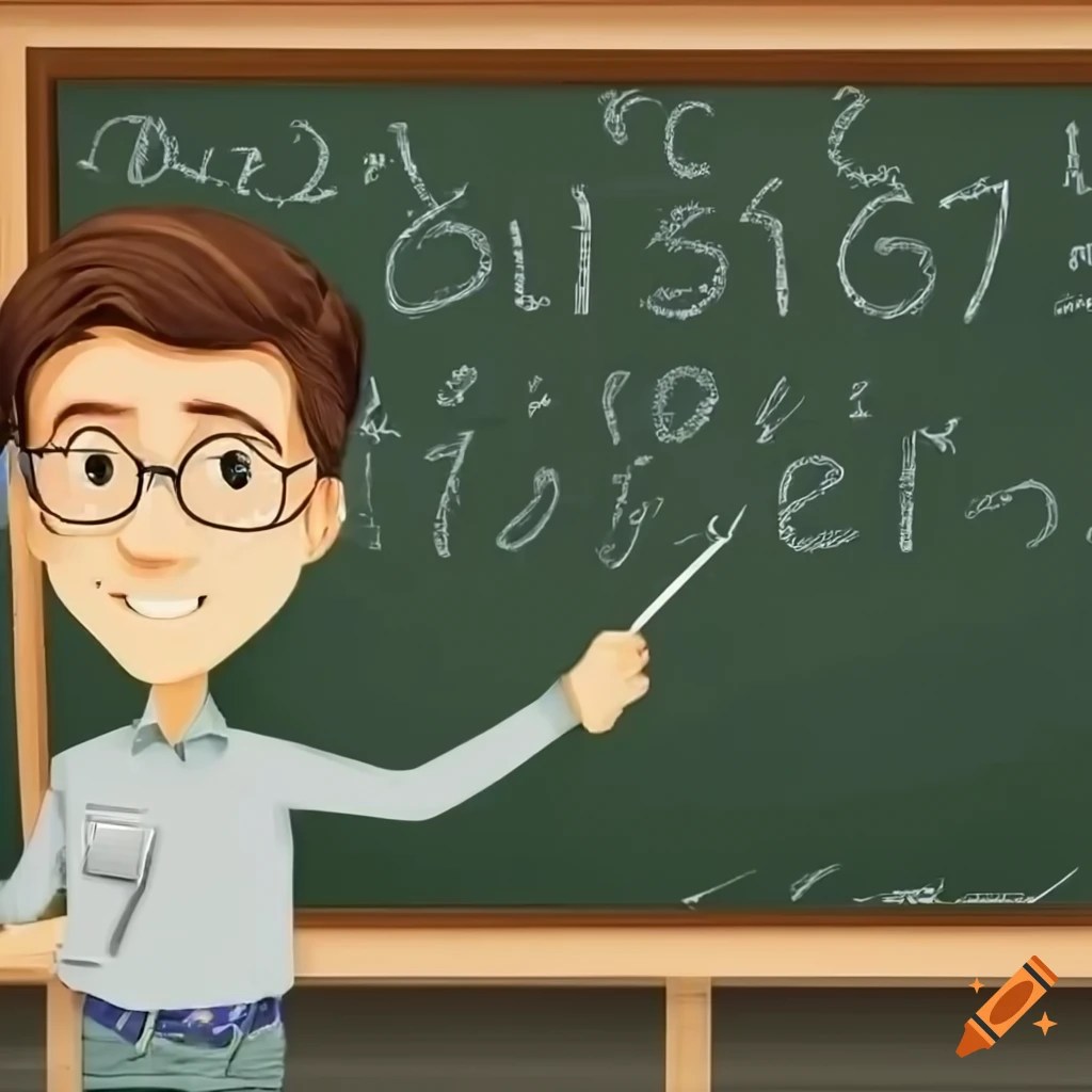 Handsome mathematics teacher standing in front of a blackboard with