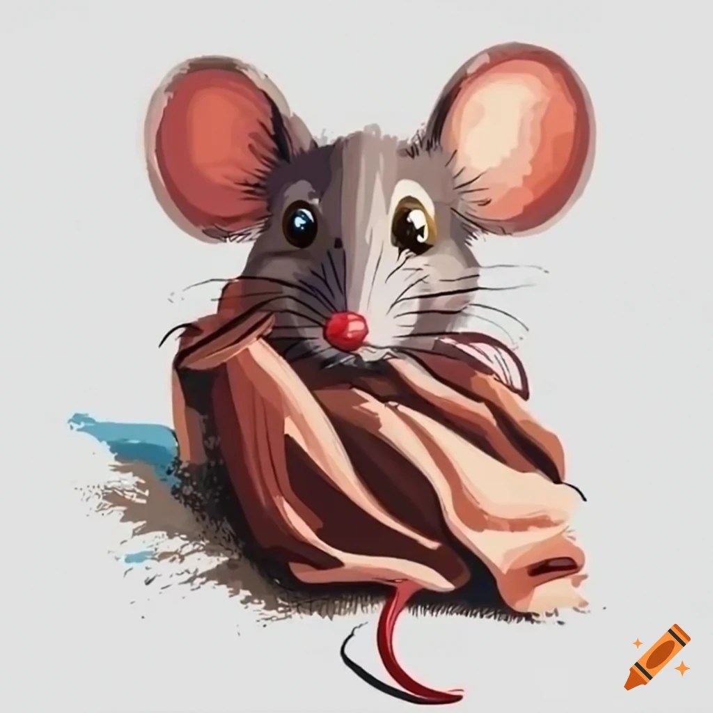Cartoon mouse finding a dirty but beautiful cloth