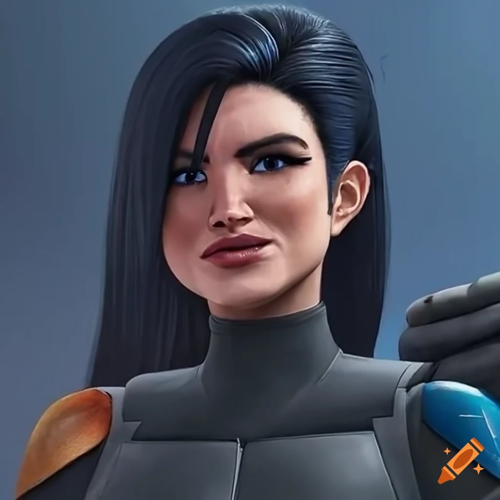 Gina carano portraying cara dune in mandalorian suit, in the visual