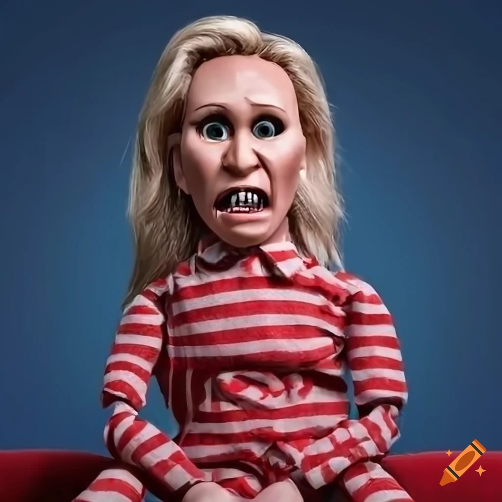 Marjorie taylor greene as dummy ventriloquist doll old angry expression