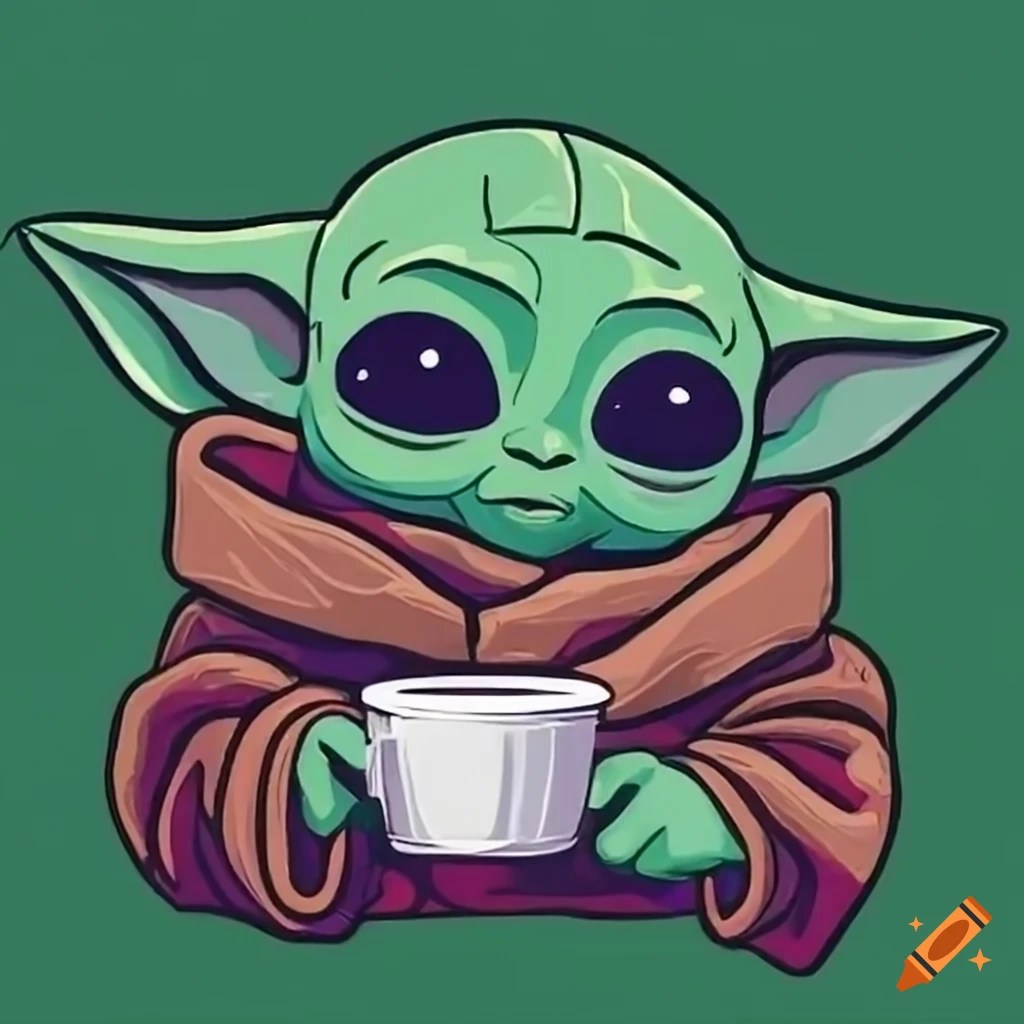 Baby yoda drinking coffee