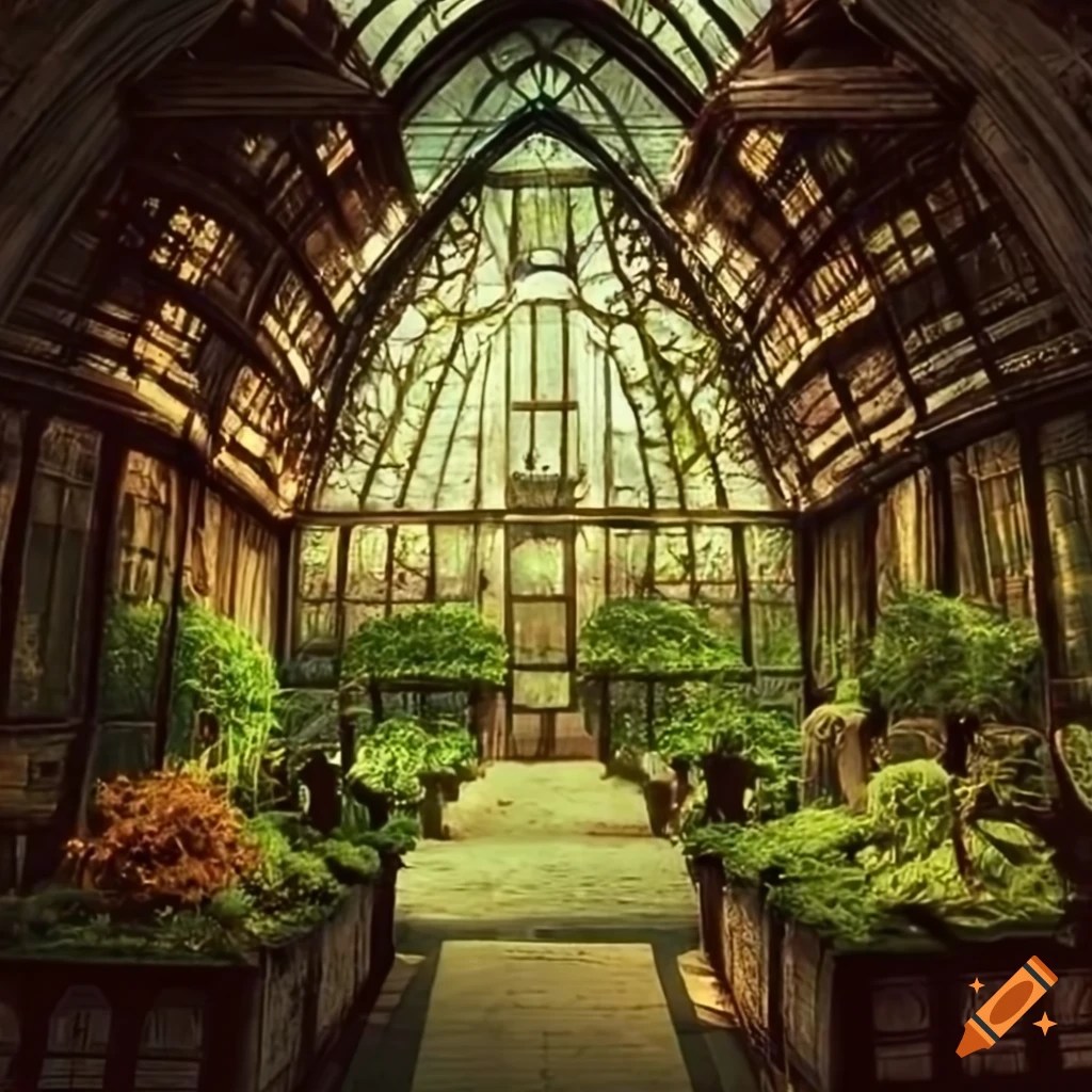 Herbology greenhouse in hogwarts castle , harry potter style