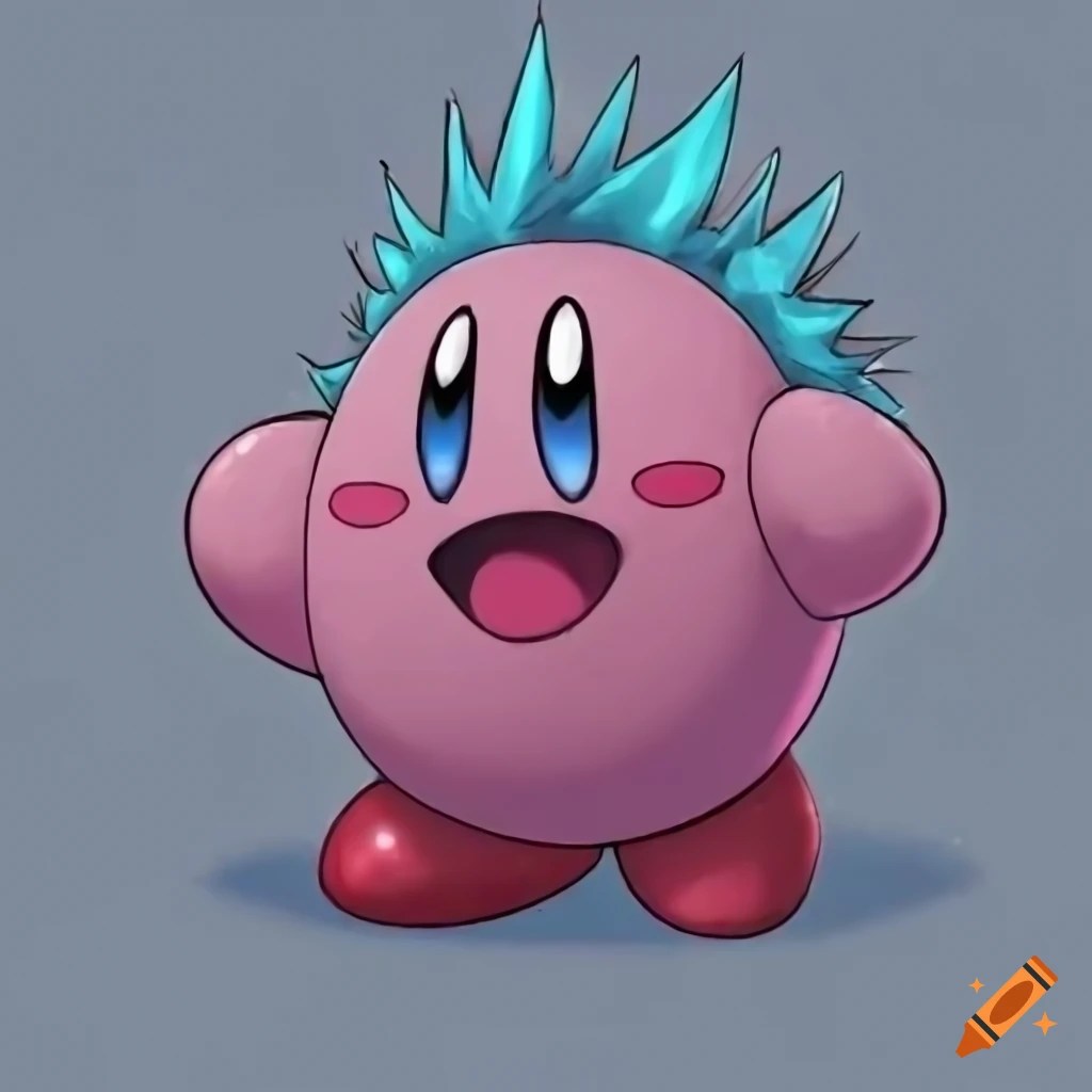 Kirby with blue spiky hair