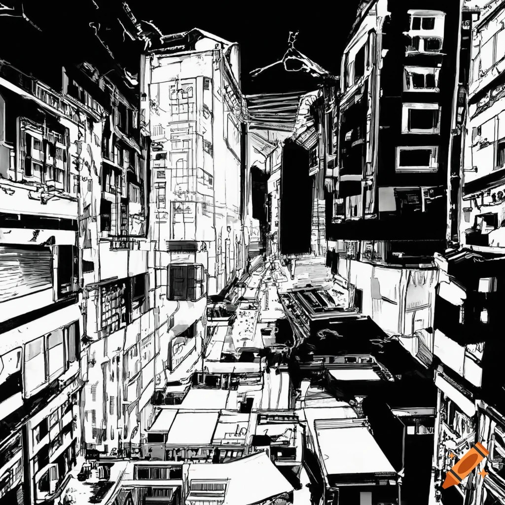 Complex city map layout white black on Craiyon