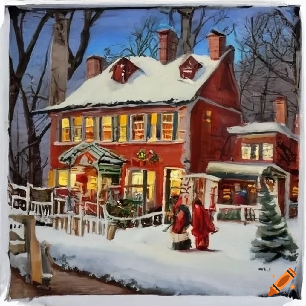 Painting of a christmas village by thomas kincaid