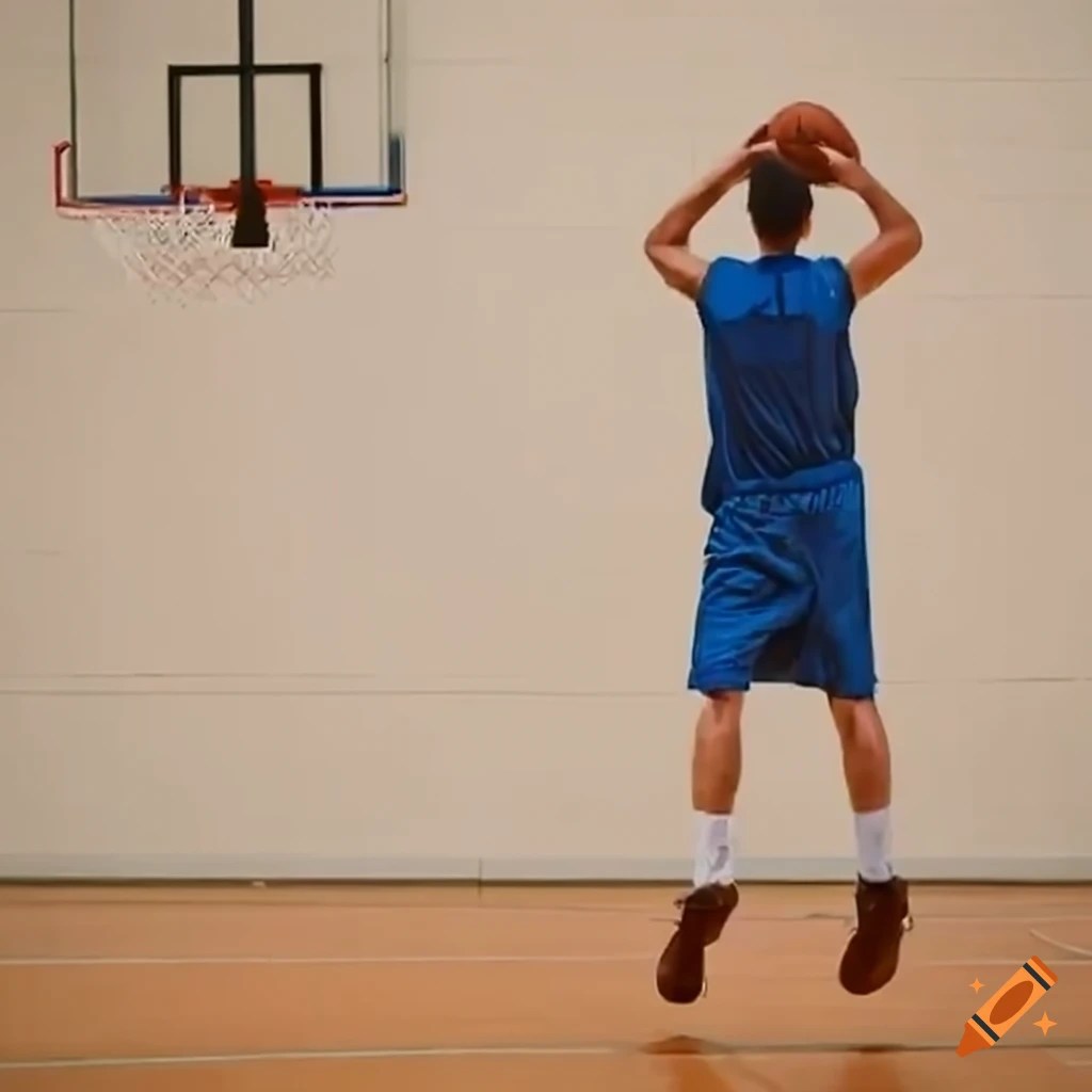 A guy making a threepointer in basketball court