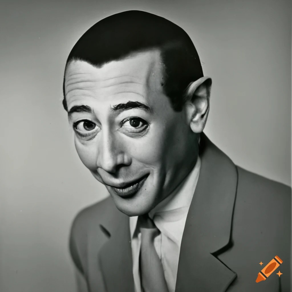 A black and white vintage photo portrait of actor paul ruebens as pee
