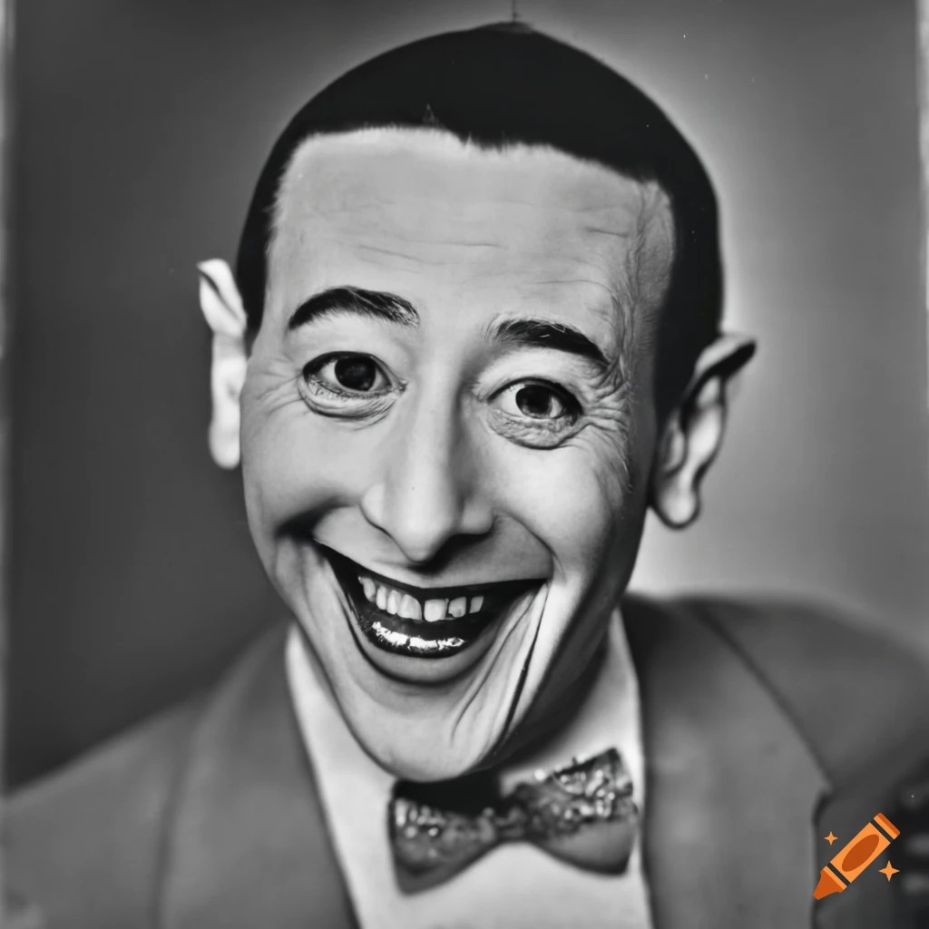 A black and white vintage photo portrait of actor paul ruebens as pee