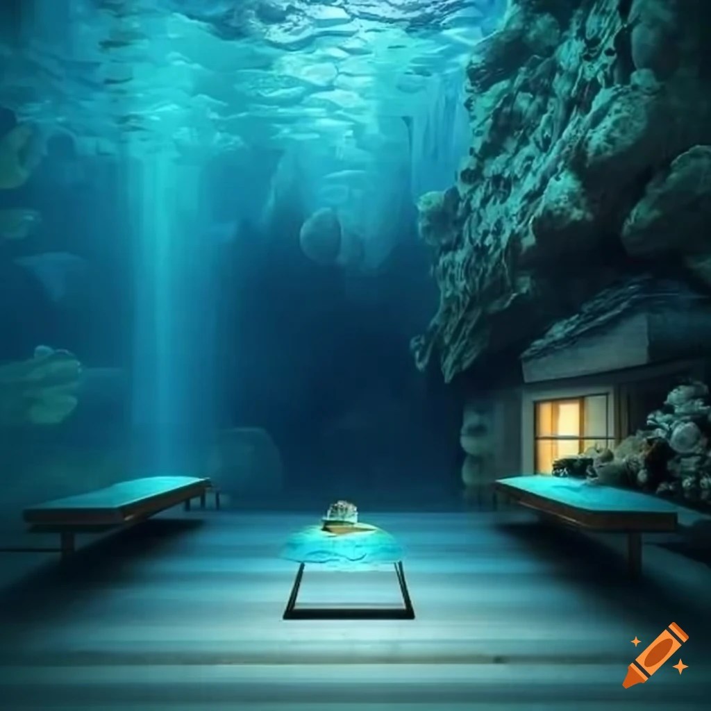 Grand japanese house interior with furniture made of coral in an