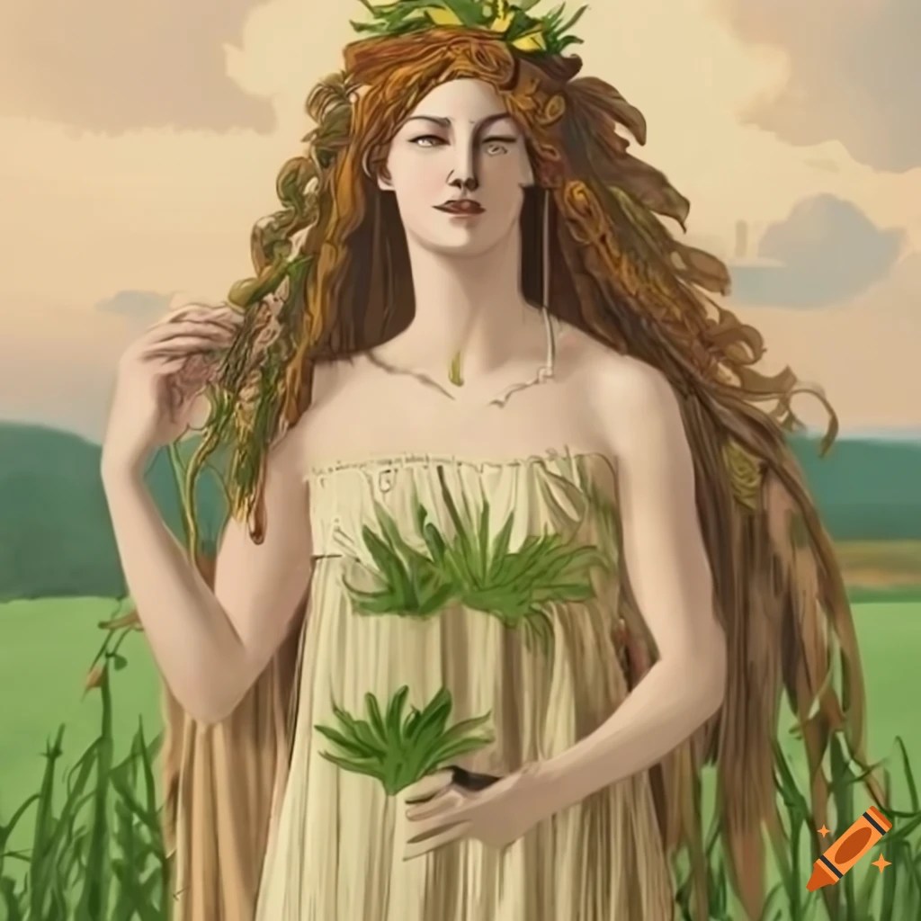 Generate a realistic image of demeter, the greek goddess of harvest