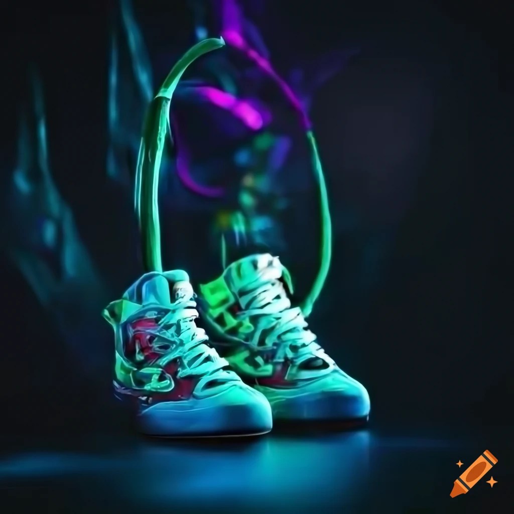 Neon rock concert with allstars shoes and microphone