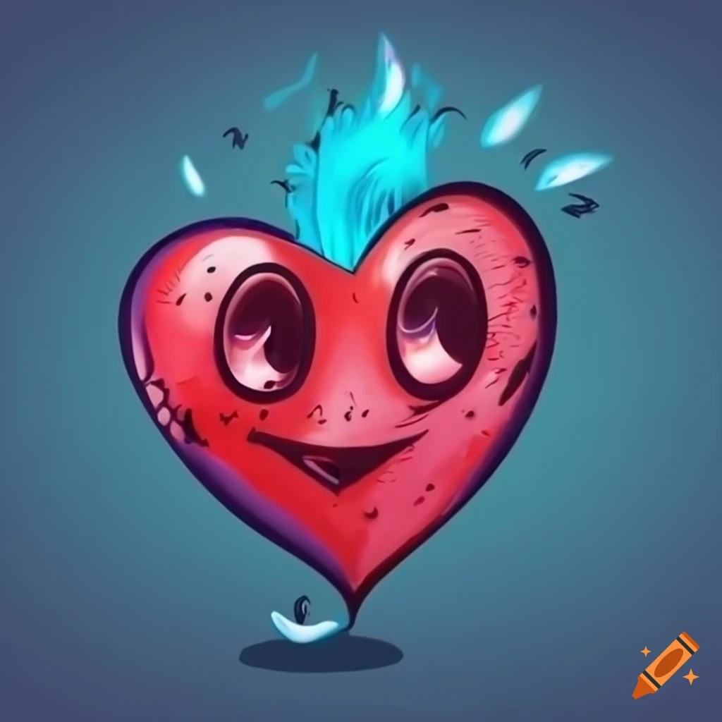 Blue heart drawing in cartoon style on Craiyon