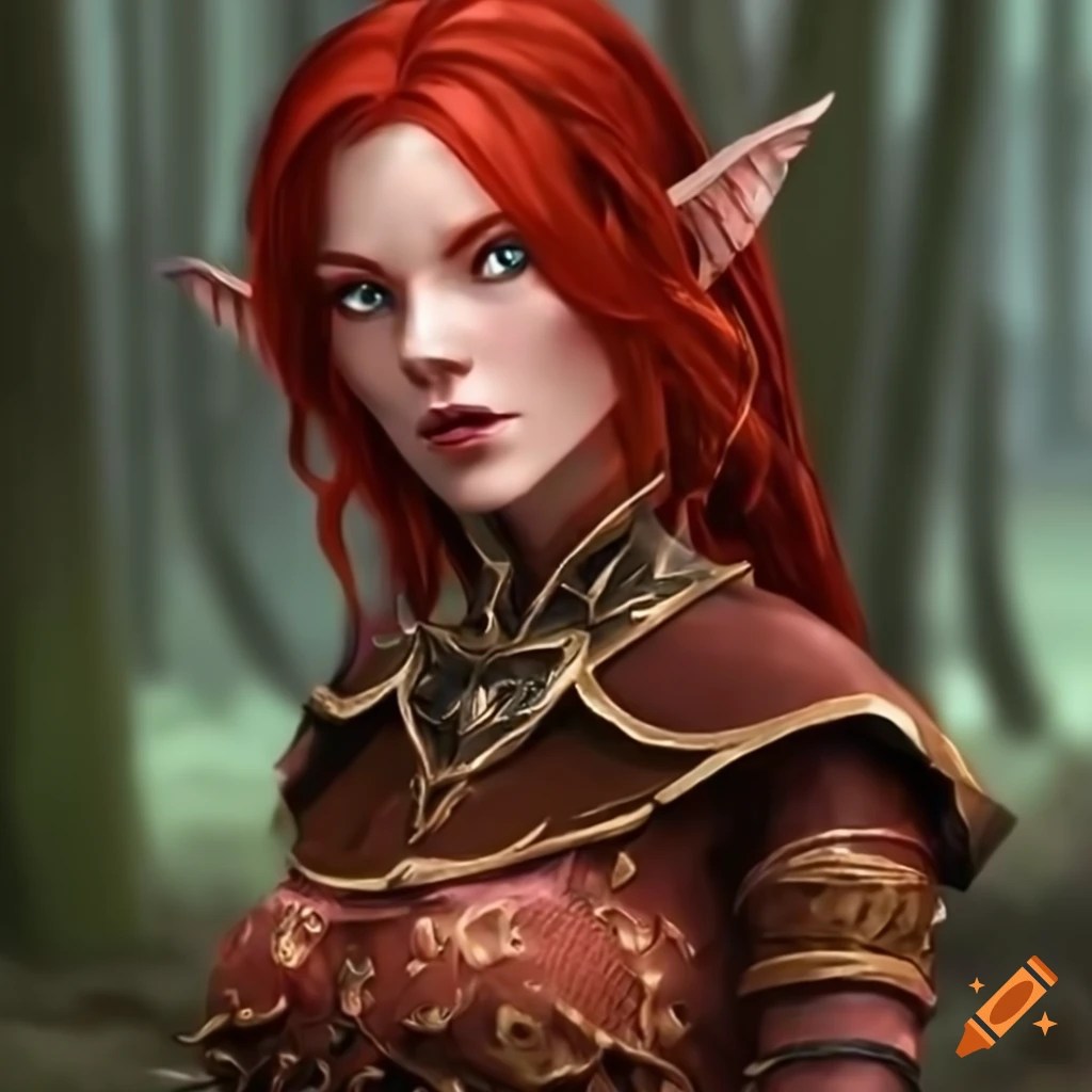 Redhaired high elf in a forest