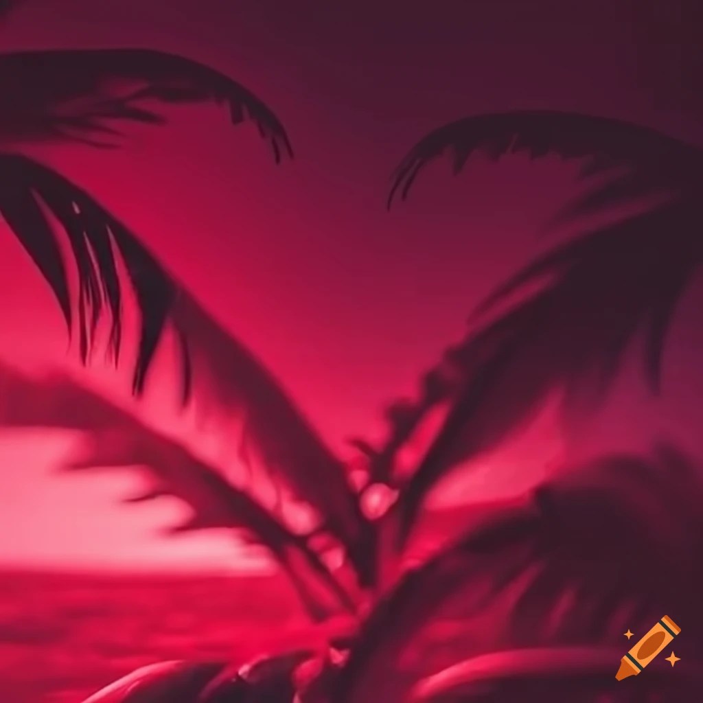 Pink and red aesthetic palm tree with waves