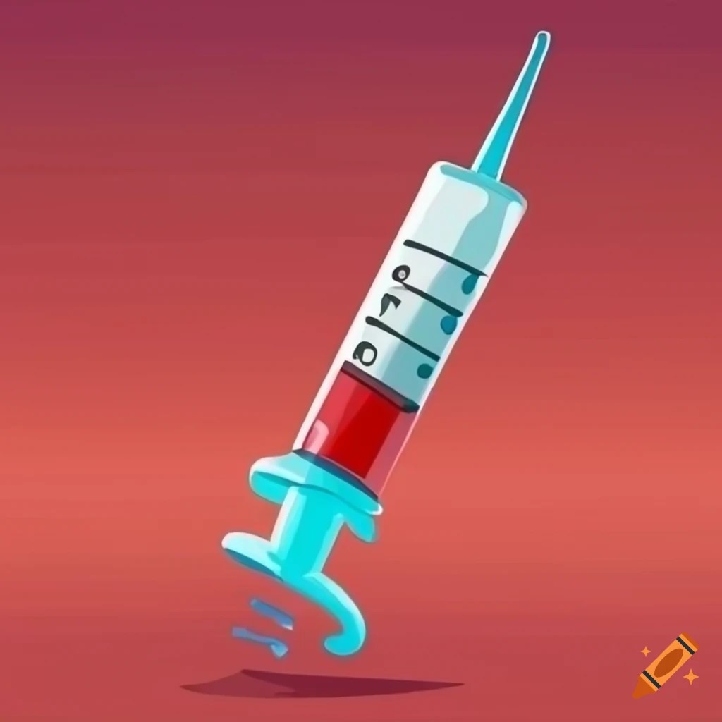 Cartoon syringe with red liquid on Craiyon