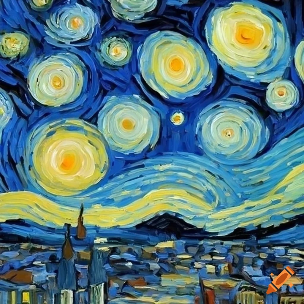 Oil painting inspired by van gogh's starry night
