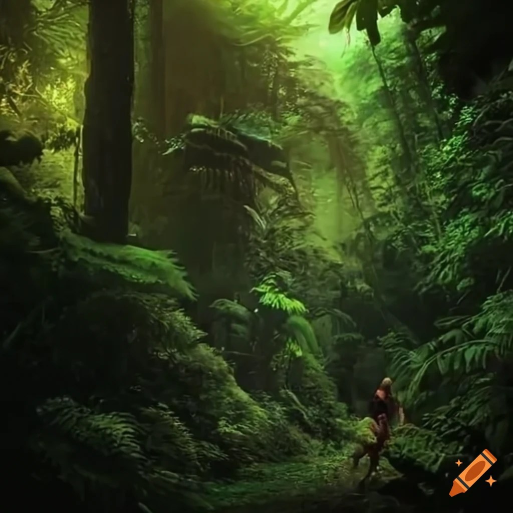 Image of a person running in the jungle at night on Craiyon