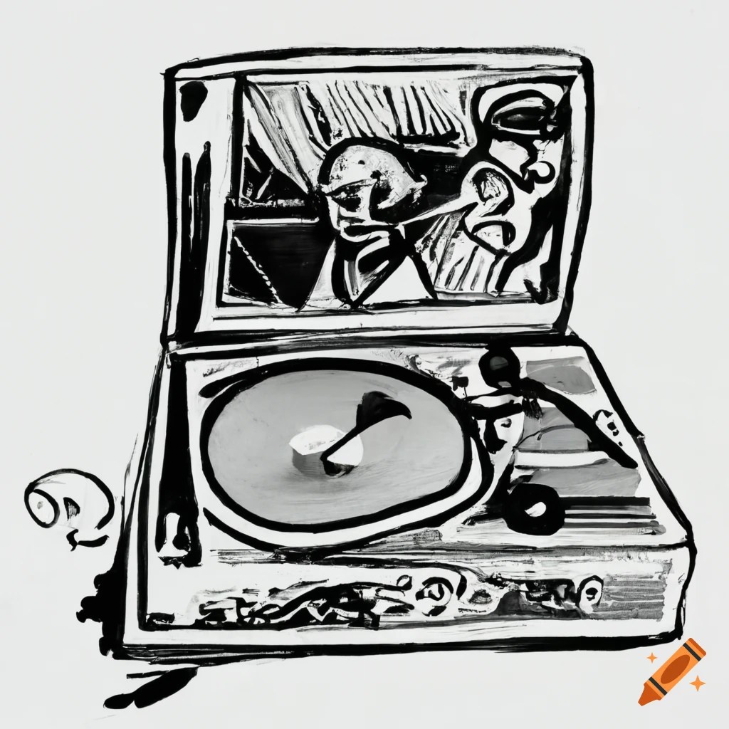Picasso listening to a record player painting on Craiyon