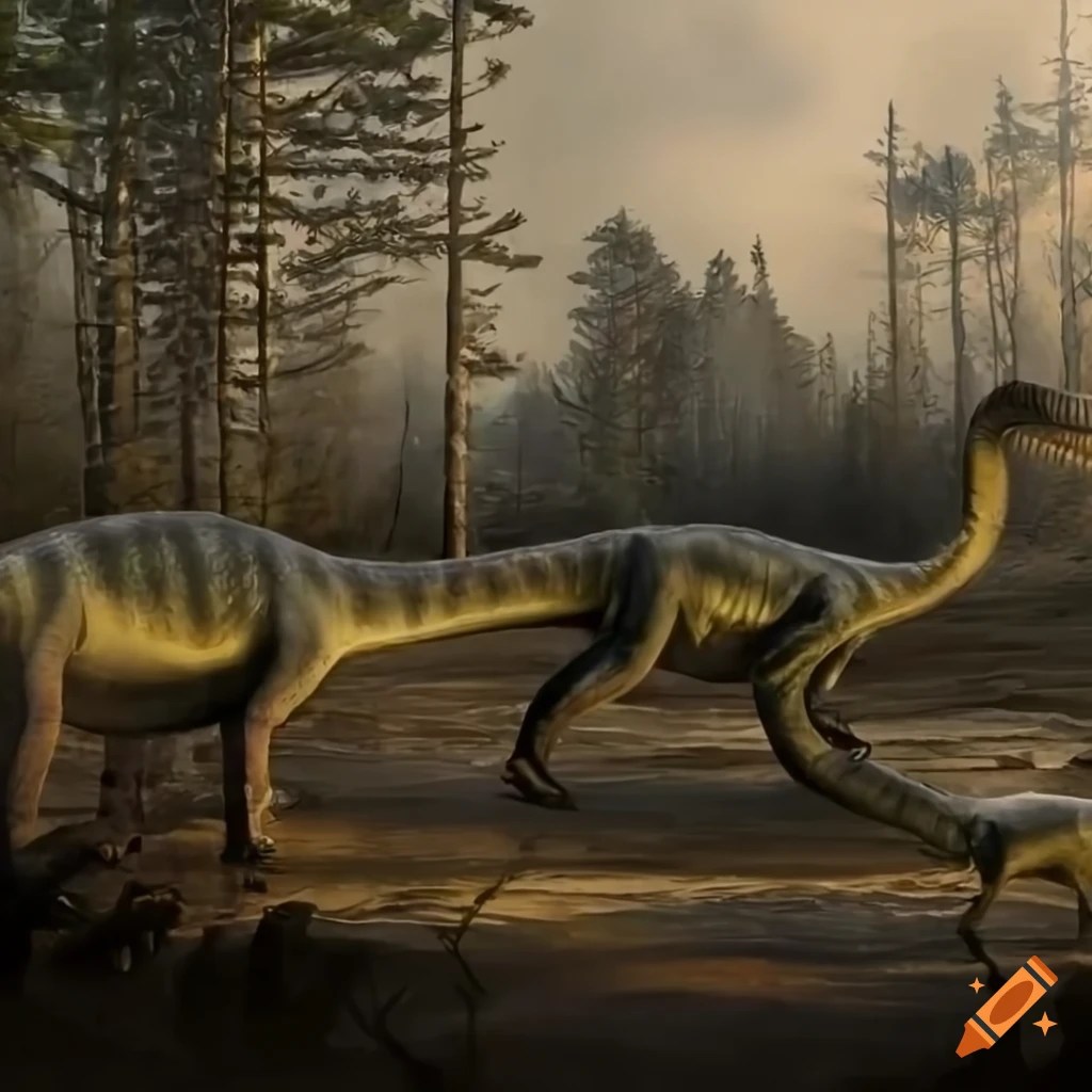 Paleoart of striped hadrosaurus dinosaurs by andrey atuchin on Craiyon