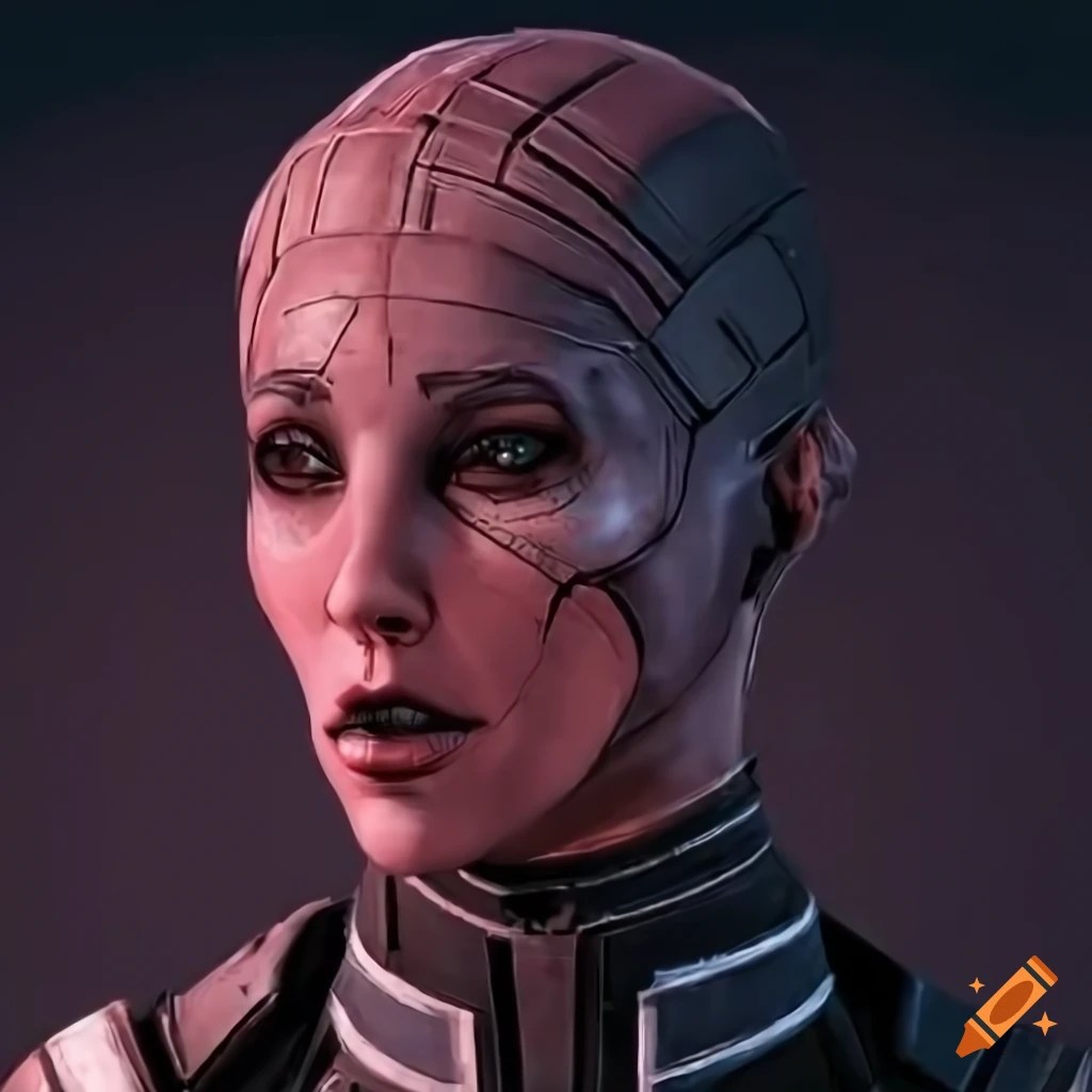 Female character holding a weapon in mass effect on Craiyon