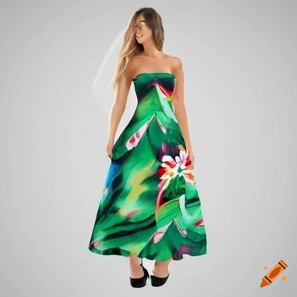 Printed strapless mini babydoll dress with tropical prints on Craiyon