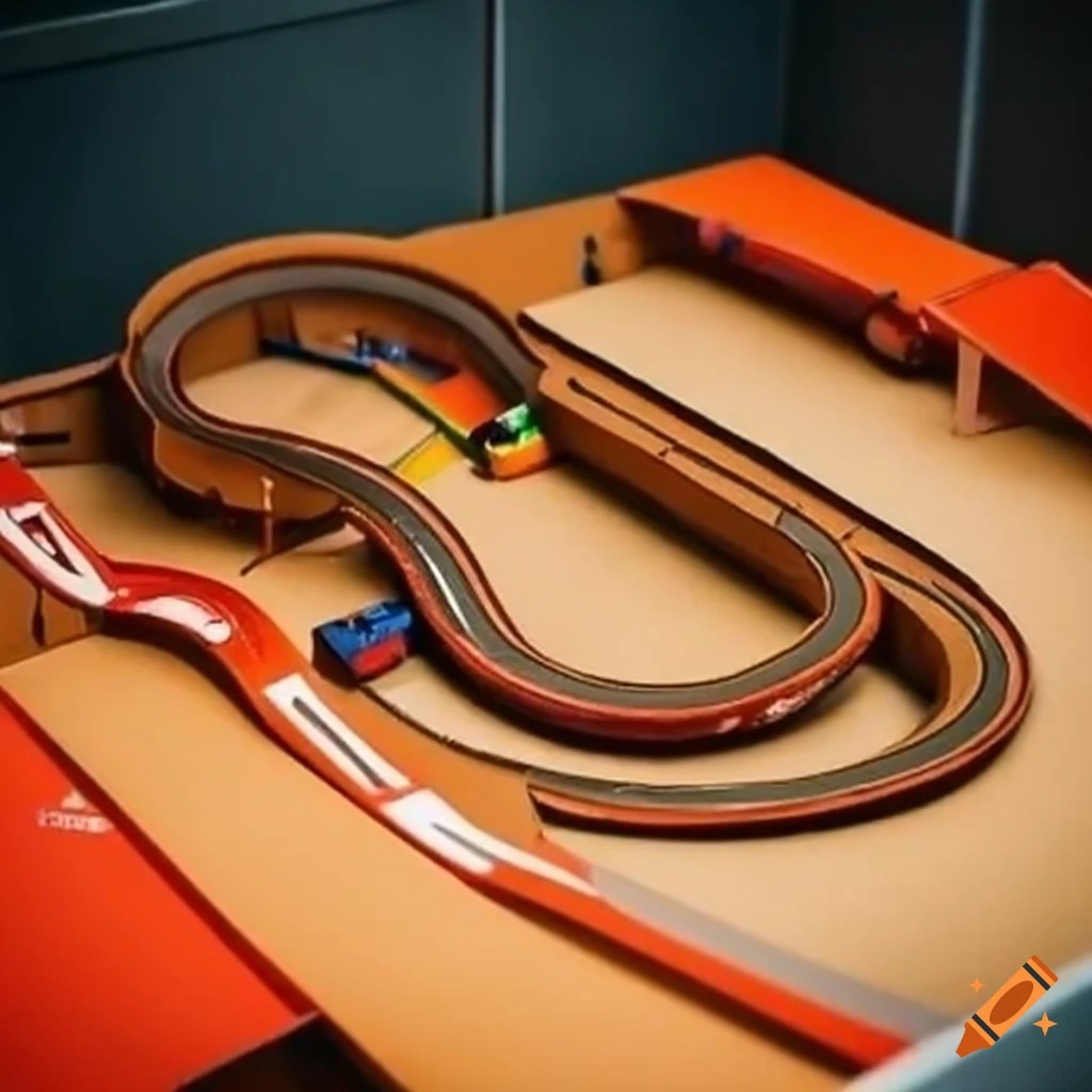 Cardboard race track for toy cars on Craiyon