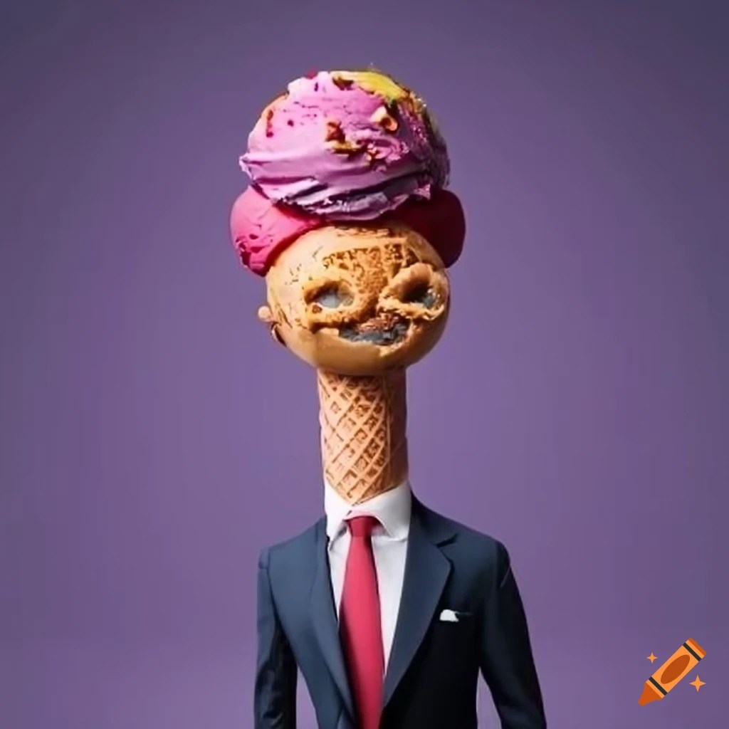 Smiling ice cream scoop in a suit on Craiyon