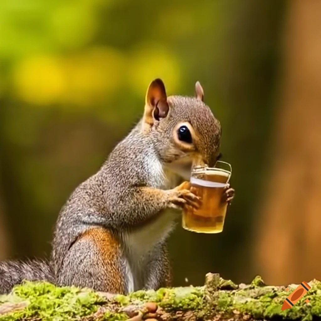 Squirrel buying a beer with nuts on Craiyon