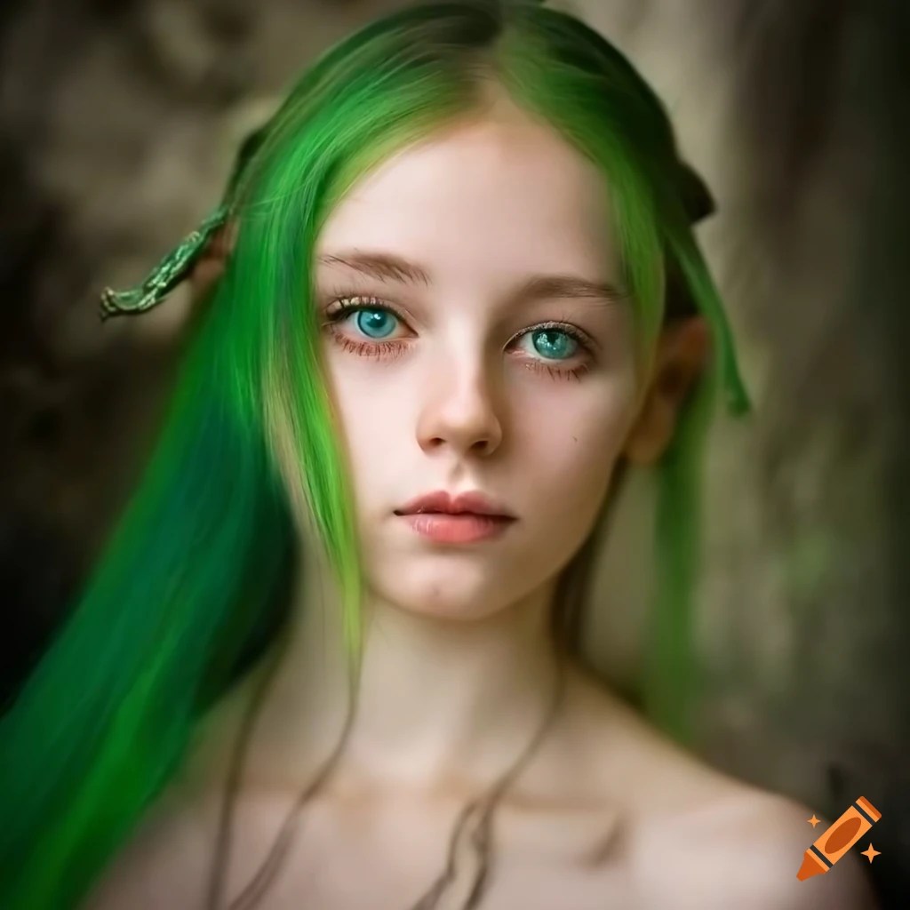 Portrait of a beautiful wood elf with honey colored hair and emerald eyes