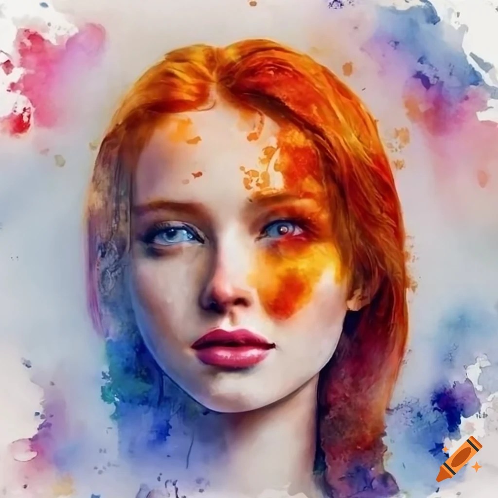 Detailed watercolor painting of a girl with red hair