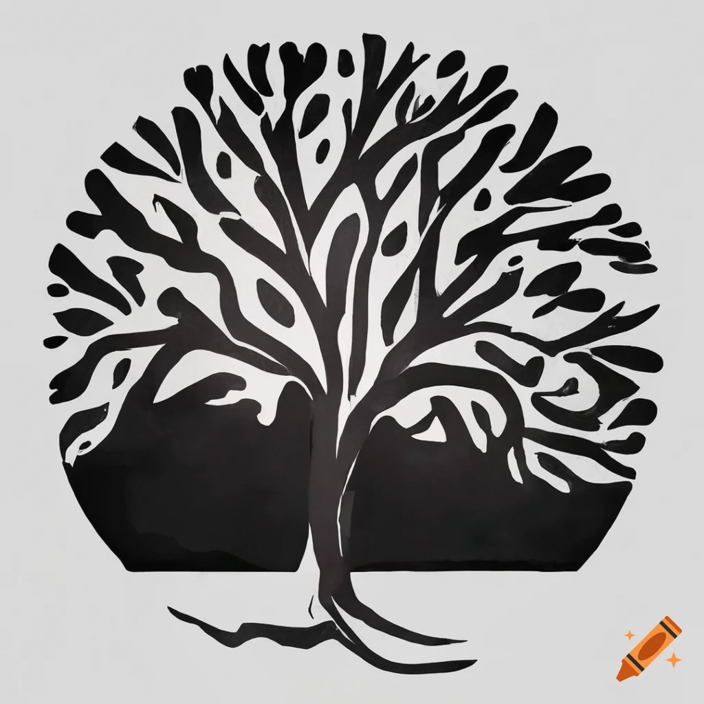 Black and white tree logo design on Craiyon
