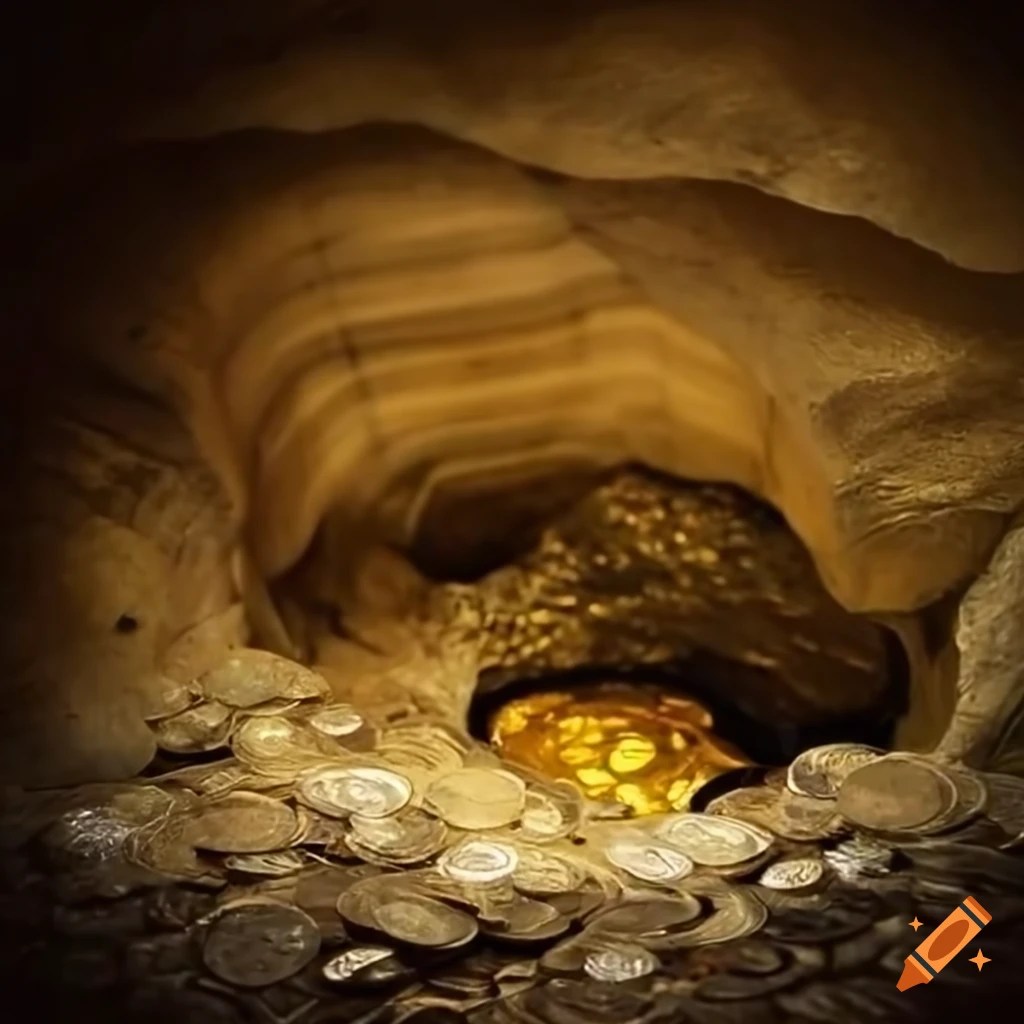 Image of a treasure pit filled with gold bars and coins on Craiyon