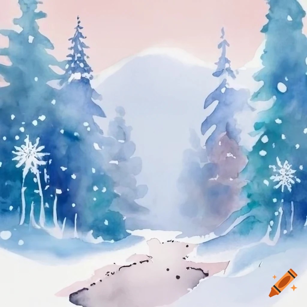 Minimalist watercolor illustration of a winter scene on Craiyon