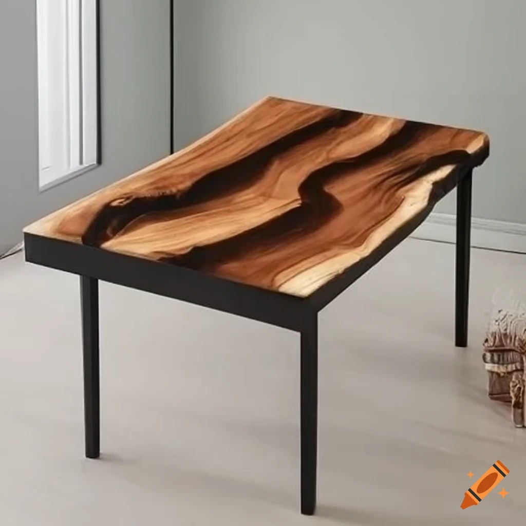 Epoxy resin wooden table on Craiyon
