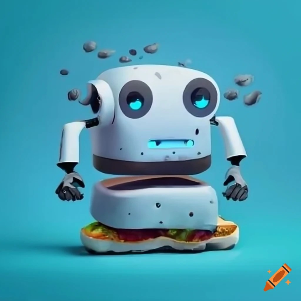 Digital art of a robot eating a sandwich on Craiyon