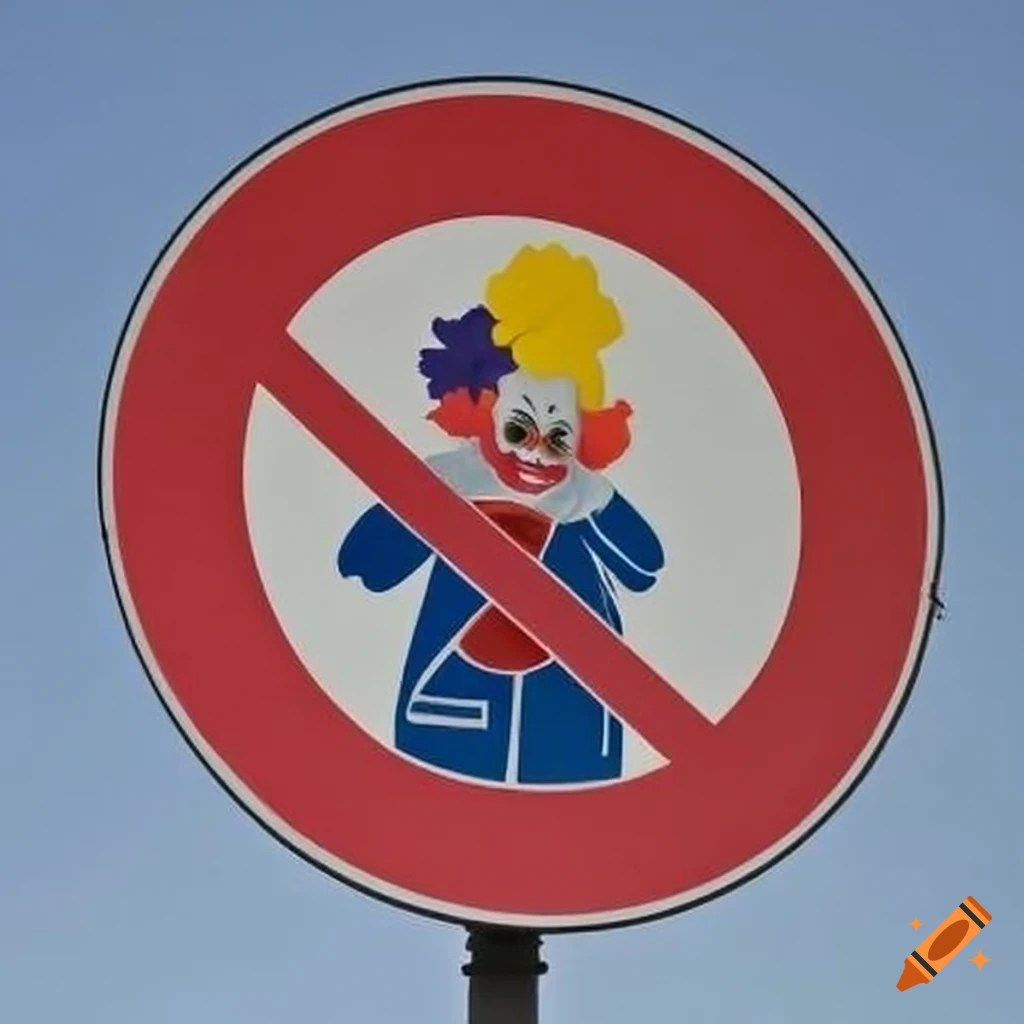 Street sign with no clown symbol on Craiyon
