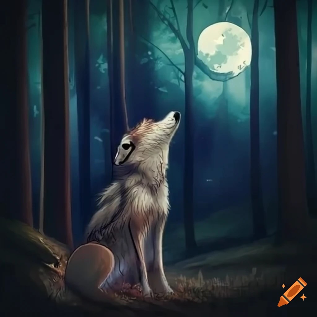 Image of a howling wolf in the woods on Craiyon