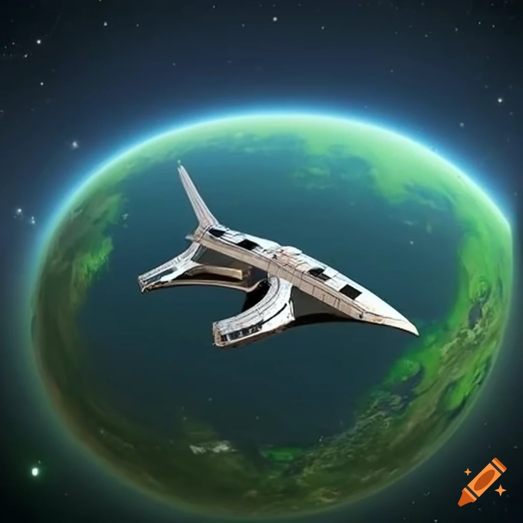 Luxury spaceship orbiting green