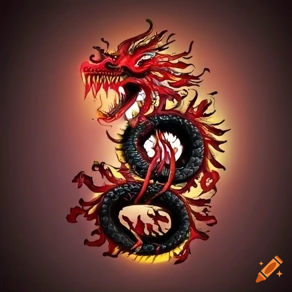 Illustration of a black and red chinese dragon on Craiyon