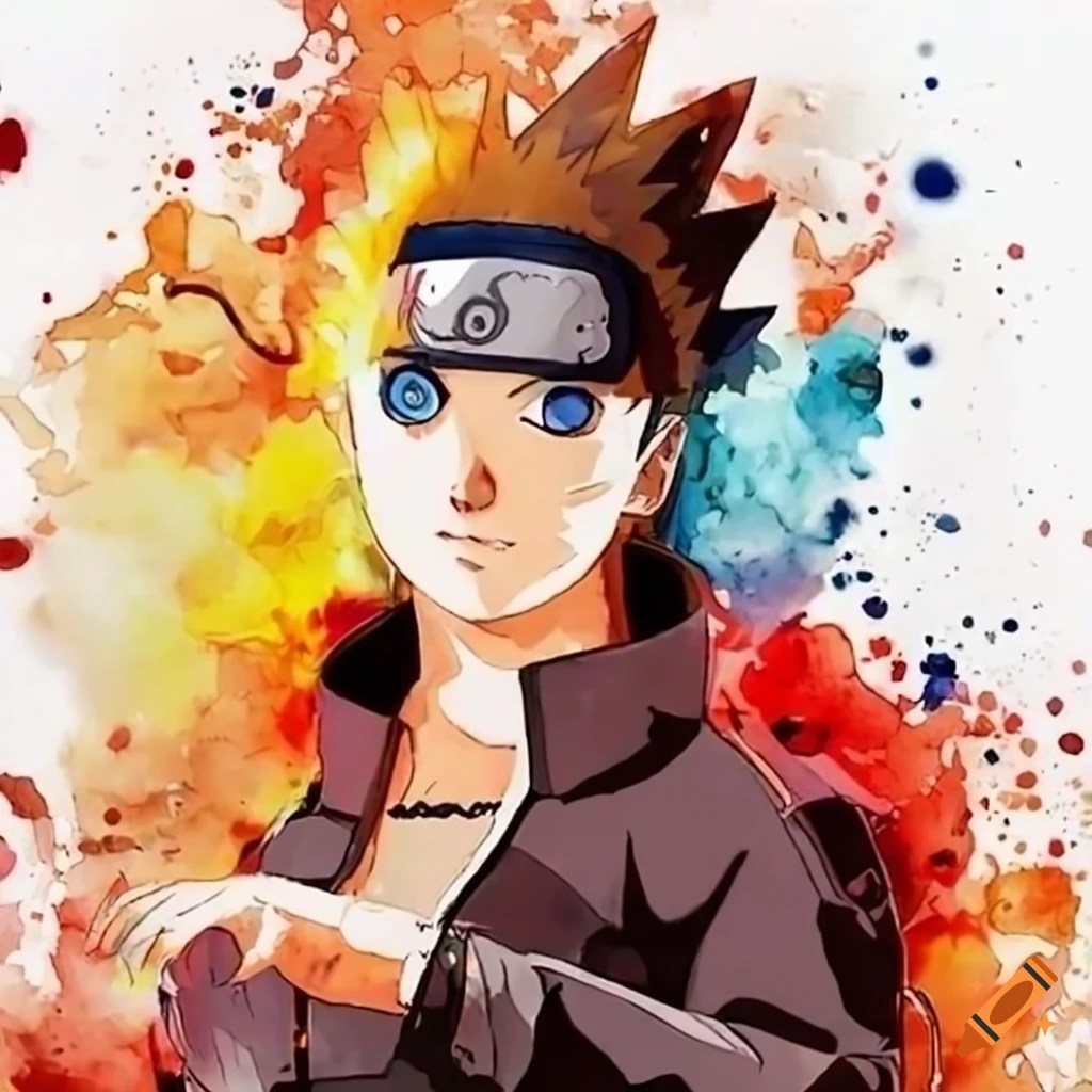 Watercolor artwork of naruto in action on Craiyon