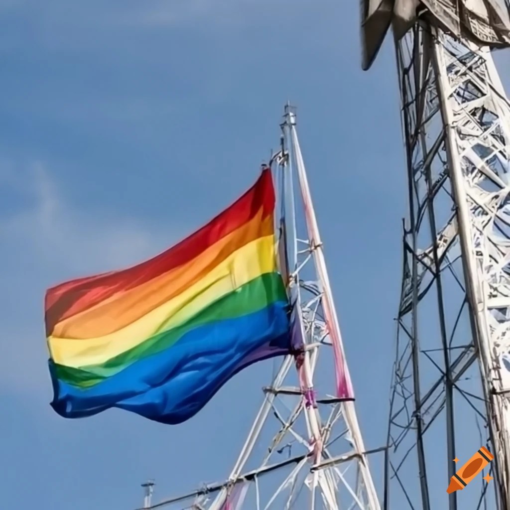 Pride parade next to a transmission tower on Craiyon