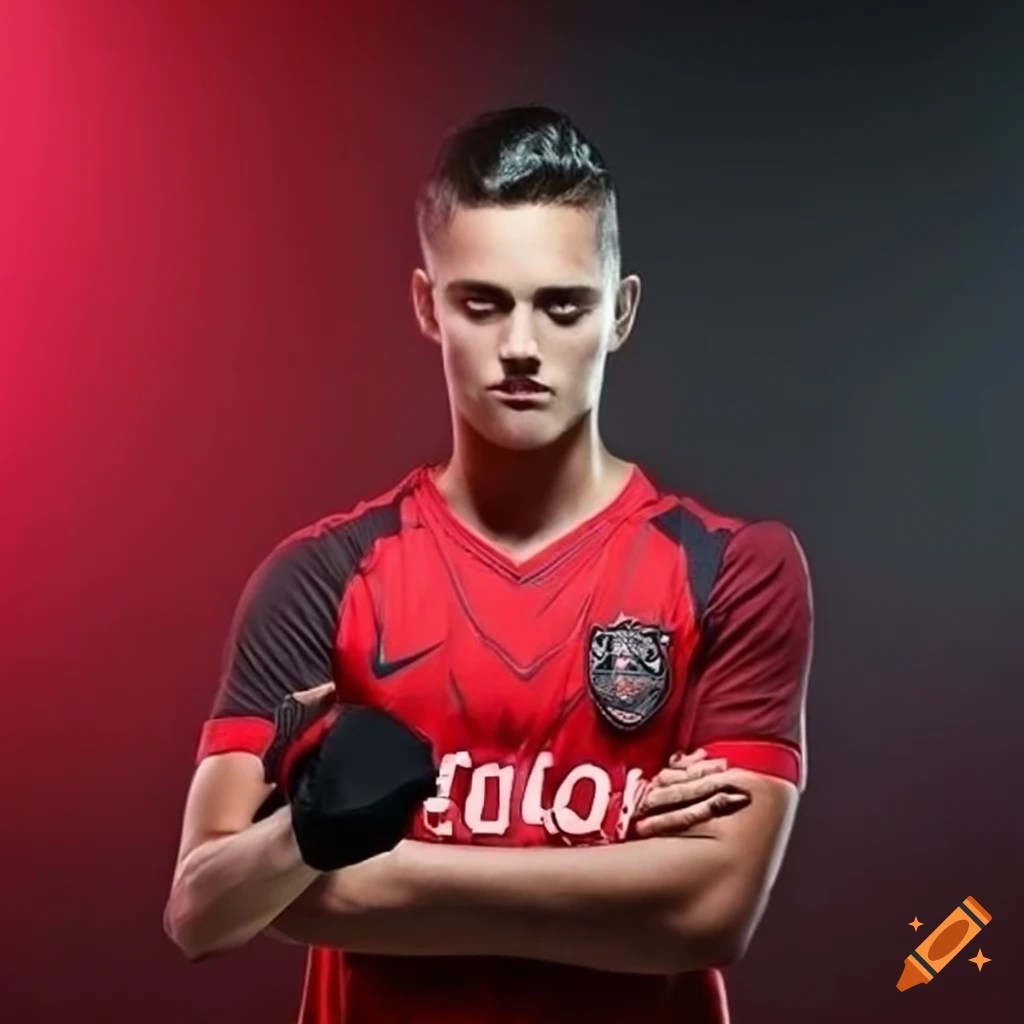 Soccer player in red and black jersey on Craiyon