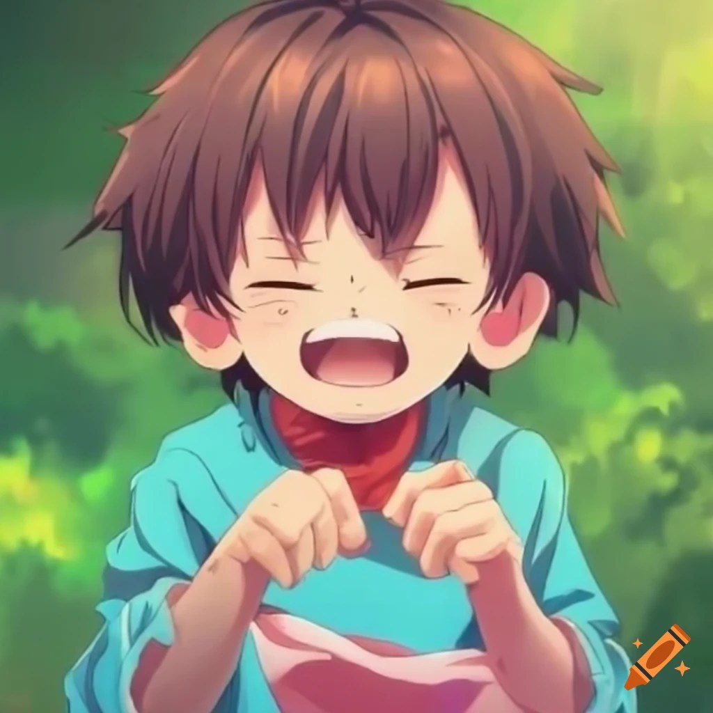 Cute anime kid laughing uncontrollably on Craiyon