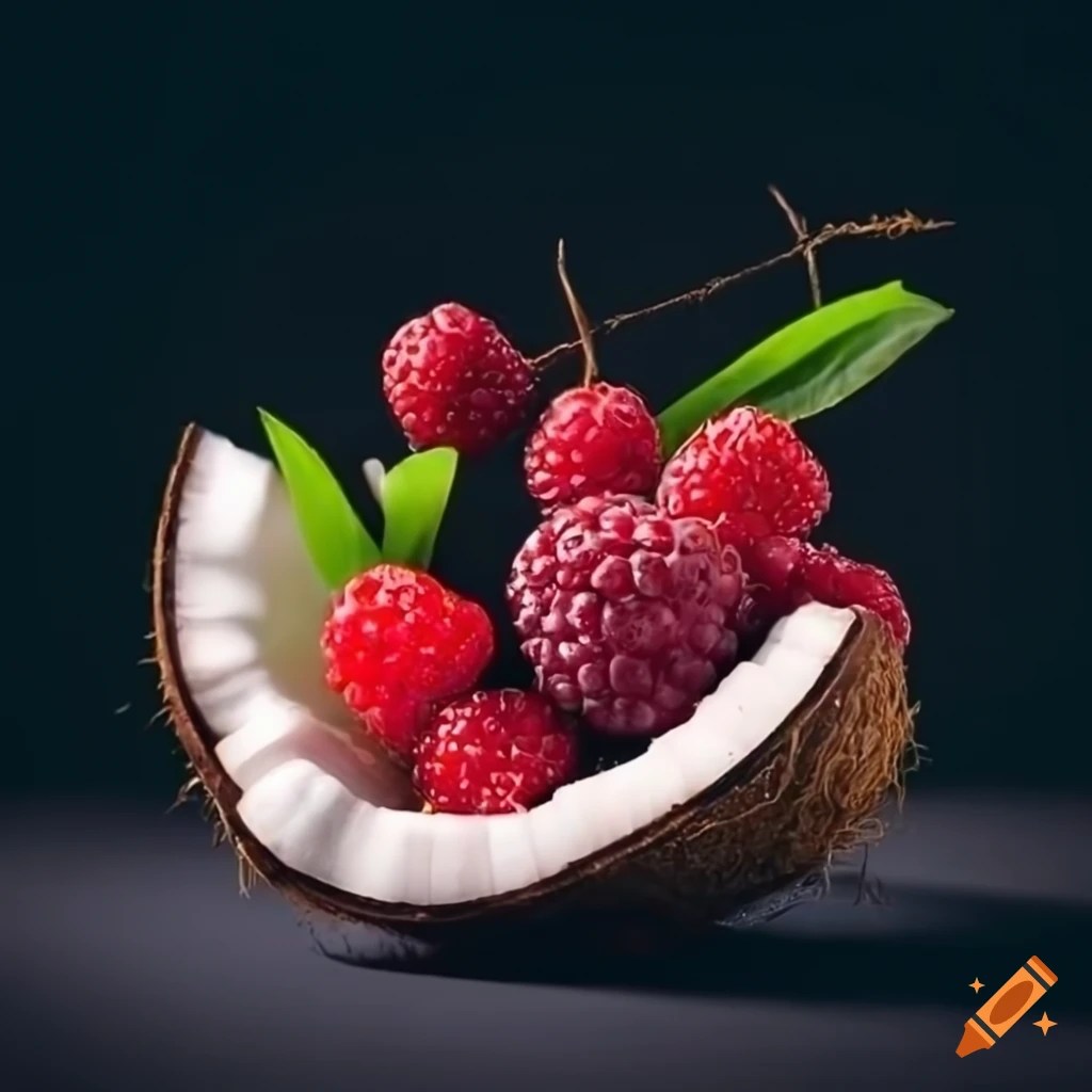 Coconut and berries on Craiyon
