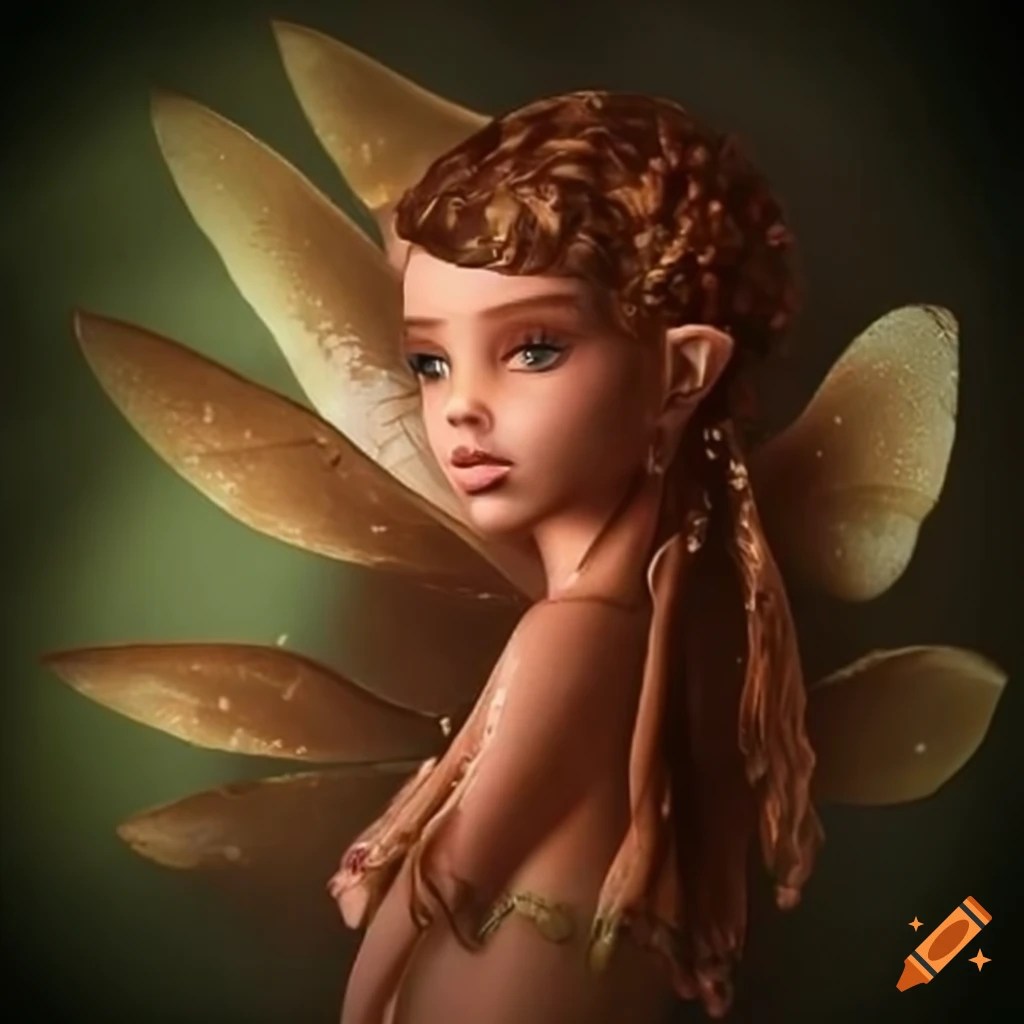 Illustration of a brownskinned leaf fairy on Craiyon
