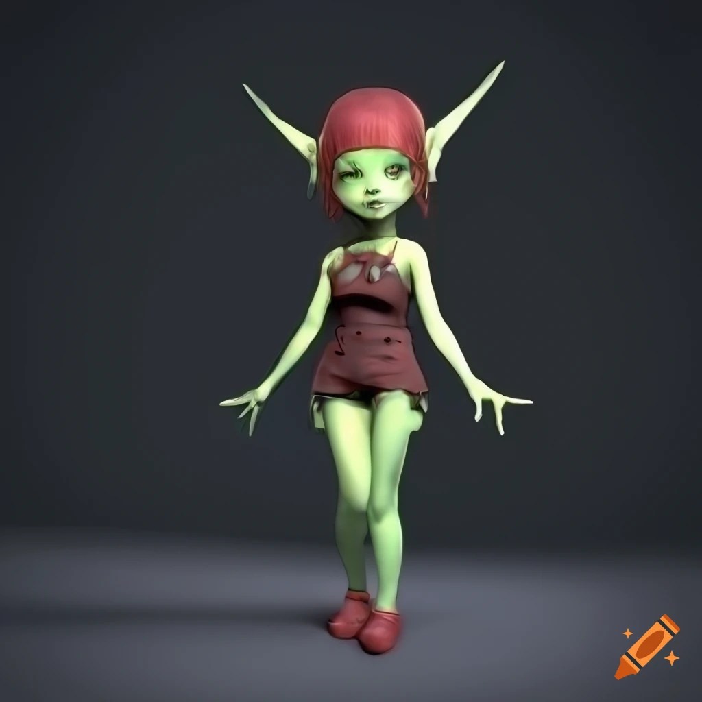 3d render of a cute goblin girl on Craiyon