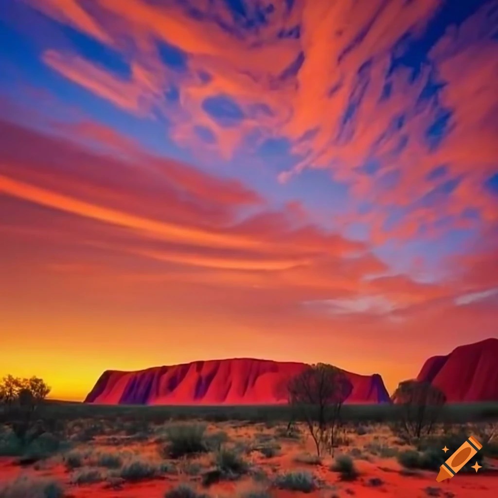 Sunset at uluru, the iconic red rock formation on Craiyon
